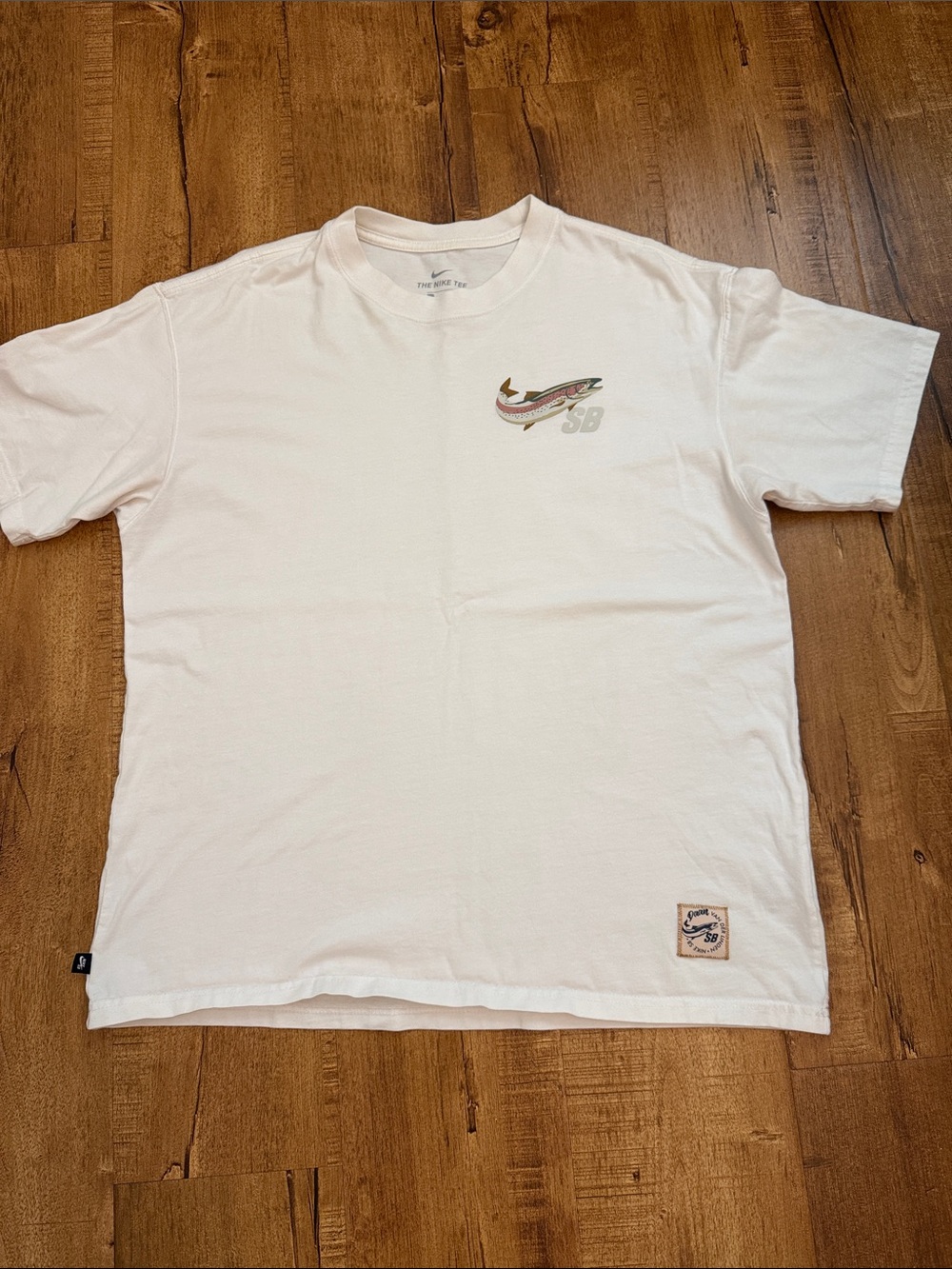 Nike SB White Short Sleeve Tee with Small Fish Chest Swoosh